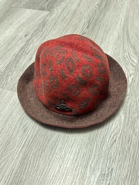 Vivienne Westwood Red and Brown Wool Fedora Hat